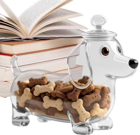 Muiltvoe Cat Treat Jar | Airtight Glass Storage Canister | Puppy Snack Storage Dispenser for Flour Pasta Meat Strips Biscuits Cookie