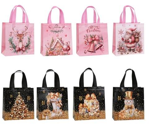 BSITSSS 8PCS Sacchetti Regalo Natale, Sacchetti Natale, SacchettiNatalizi per Regali con Manici, Buste RegaloNatale in Tessuto Non, Riutilizzabile Sacchettini Natalizi, 23 × 22 × 11 cm
