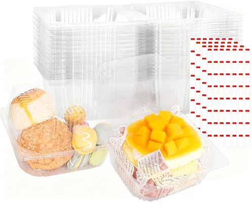 Fuonmka 100 Pcs Individual Cake Slice Boxes, 5.3 Inch Clear Square Boxes for Food, Cupcake Boxes with Sealing Sticker for Home Baking, Party, Cake Shop