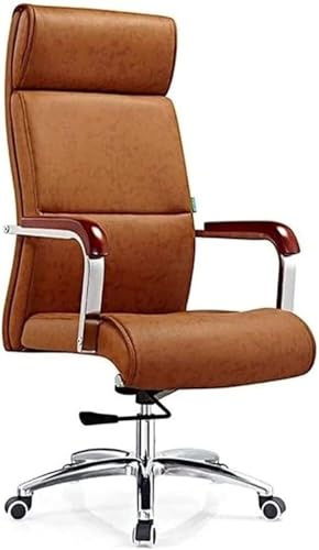 Ergonomic Brown Leather Office Chair Swivel Computer Desk Chair with Adjustable Lift Backrest Comfortable Gaming Chair Work Seat for Home Office Table Setup Study Room or Game Station Use
