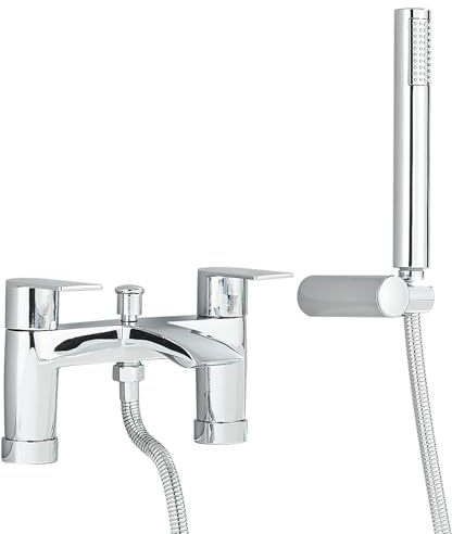 Bath Taps with Shower Attachment Bath Mixer Taps with Shower Head,Bathroom Bath Shower Mixer Set, Countertop-Mounted Round Double-Handle Modern Style, Chrome
