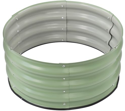 MIIWWOWO Galvanized Metal Planter Round Raised Garden Bed Set 60x28cm Green Large Bottomless for Indoor and Outdoor Vegetables Planter Flower