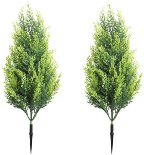 Casiler 2pcs Artificial Tree with Ground Stake Realistic Bushes Plants Ground Plug for Outdoor Yard Front Porch Xmas Decor