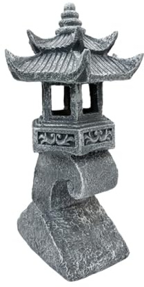 FACAIIO Farol solar de pagoda para jardín, luz LED recargable con diseño de piedra de imitación, sensor automático del anochecer al amanecer, resina impermeable, decoración al aire libre para patio