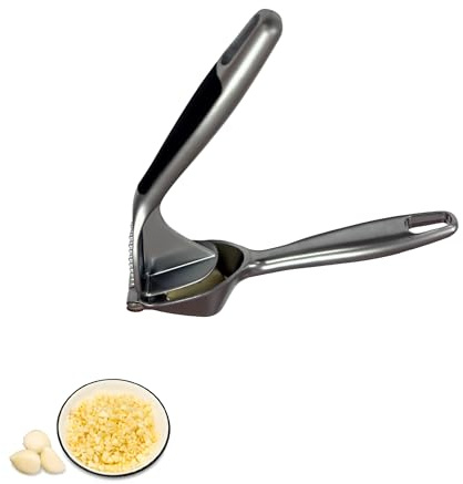 Spremiaglio Professionale in Lega di Zinco, Spremiagli Manuale Cromato, Design Robusto con Impugnatura Ergonomica, Facile da Pulire, per Aglio e Zenzero