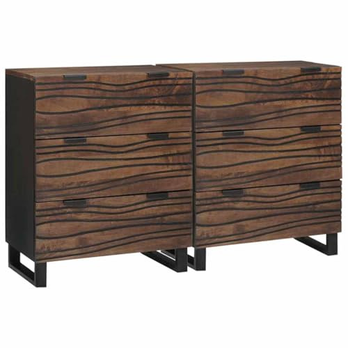 Kaloriko Lot de 2 buffets en noyer, bois massif mangue, 60 x 33,5 x 75 cm, meuble de rangement avec 6 tiroirs, armoire de cuisine