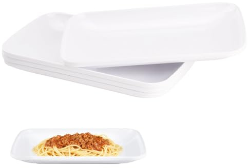 Doafoce Servierteller Teller 4er Set Servierplatte Weiß Servierplatten Klein Melamin Kunststoff Platten Kuchenplatte Rechteckig Dessertteller Küchenplatte für Sushi Buffets Kuchen,21,7 x 13,4 cm