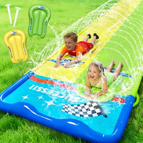 XPJBKC 600 * 140cm Wasserrutsche Garten für Kinder, Wasser Rutsche mit 2 Bodyboard, Doppelte Rutschbahn Draußen, Wasserrutschbahn Kinder Draußen für Garten und Außen-Wasserspaß