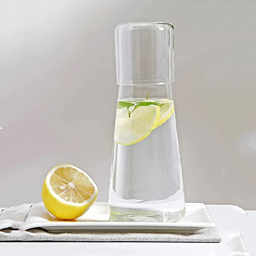 Cankypu Clear Bedside Water Carafe with Tumbler Glass Set Multi-Scenario Cup for Bedroom Nightstand Bathroom Guest Room Sustainable High Borosilicate Drinkware
