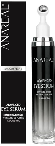 ANAREAL Eye Bags Treatment for Men and Women : Caffeine Under Eye Cream for Dark Circles & Puffiness - 360° Eye Roller for Puffy Eyes