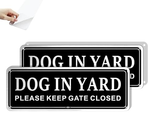 Hivia 25x9cm Please Close Gate Dog Sign 2-Pack, Weatherproof Outdoor | Aluminium, Dog in Yard – Please Keep Gate Closed, ideal for garden fence gates, includes adhesive & pre-drilled holes