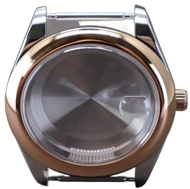 1 st 36 mm 39 rundkantig klockfodral Safirkristall for NH35 NH36 NH38/34 4R36 Ersättningstillbehör(Silvery Rose Gold B,39mm NH35 NH36)