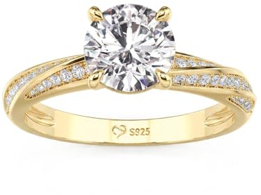 Damen Moissanit Ring Rundschliff Diamant Solitärring Klassisch Knoten Verlobungsring 925 Sterling Silber Ehering mit Stein Ewigkeitsring für Versprechnung Valentinstag Hochzeit