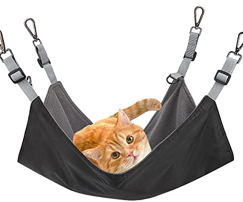 Jesustree Hamaca para Gatos y Animales Pequeños 56 x 42cm, Cama Colgante Reversible con Correas Ajustables y Ganchos, Cama Suspendida de Poliéster y Forro Polar para Gatos, Hurones, Conejos y Ratas