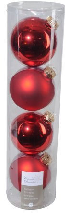 Set aus 4 Roten Christbaumkugeln 10cm Matt & Glänzend Glas Weihnachtsdeko Kugeln