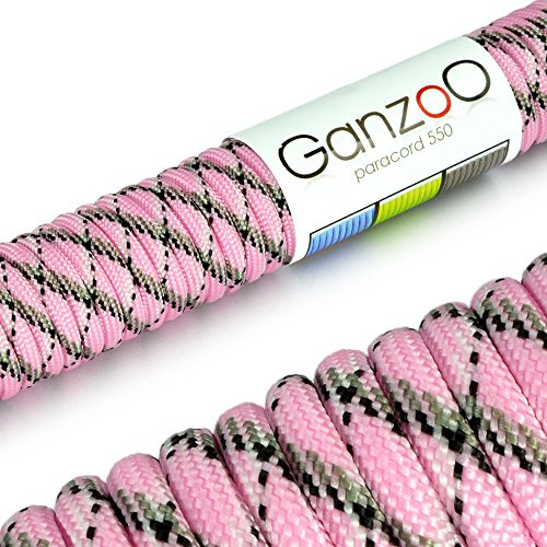 Ganzoo paracord 550 universallina typ 3 4 mm, 30 m, nylon polyester med 7 kärntrådar, för outdoor och vardagsbruk, fästa och säkra utrustning, knyta armband, hundhalsband hundkoppel, pink svart