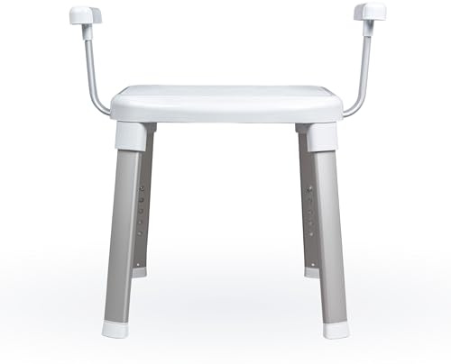 Weinberger Duschhocker höhenverstellbar 43-53 cm mit Armlehnen | Belastbar bis 150 kg | 3,4 kg leicht, rutschfest & modern | Duschstuhl für Senioren für mehr Sicherheit im Bad in weiß
