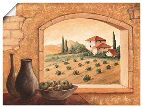 ARTLAND Wanddeko Poster & Kunstdrucke Wandposter Fensterblick Fenster Toskana Landschaft Italien Natur Malerei Ocker T4MW