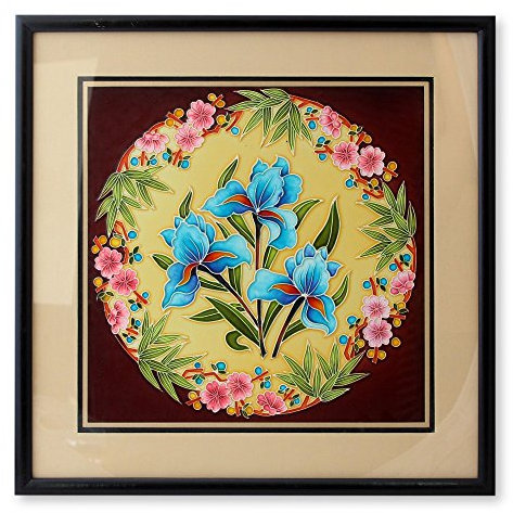 NOVICA blau Lilien 'kalt Keramik Wand-Relief -