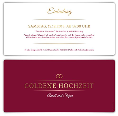 Kartenmachen.de Goldene Hochzeit Einladungskarten Goldhochzeit Einladungen 50 Jahre - Burgunder Gold