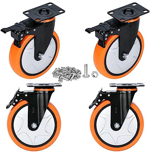 Moogiitools Ruedas para Muebles Pesados con 4 Freno + Tornillos - 152 mm Hasta 1250 kg - 4 Ruedas que No Dejan Marcas de Alta Resistencia - Ruedas Giratorias para Palets Engomadas