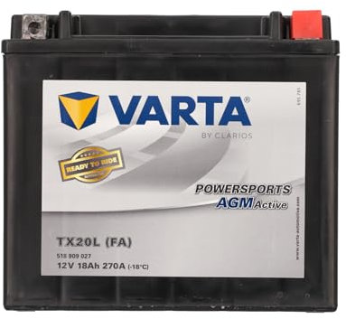 VARTA Motorradbatterie 18 Ah / 270 A Powersports Active AGM - lange Lebensdauer, vorgeladen, wartungsfrei, geeignet für Motorräder, Motorroller, Quads, Jetskis und Schneemobile, schwarz