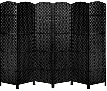 Black 6 Panel Wicker Room Divider Hand Made Privacy Screen Living Room Separator Partition