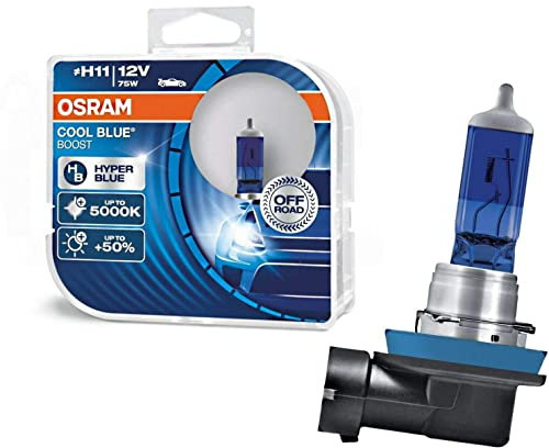 2x Osram H11 75W 12V Cool Blue Boost Hyper Blue 5000K 62211CBB-HCB Super Weiß Xenon Look Ersatz Halogen Birne für Scheinwerfer, Fernlicht, Abblendlicht - Off-Road