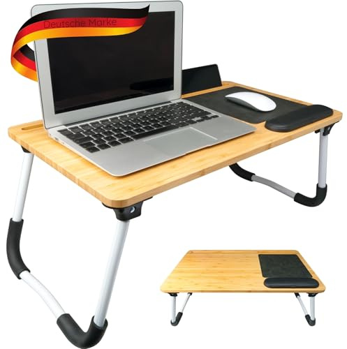 SCHWAIGER 659924 Bambus Laptop Notebook Ständer Computertisch Laptop-Halter Laptop-Tisch inkl. Mauspad Handablage Laptopkissen 16 Zoll faltbar