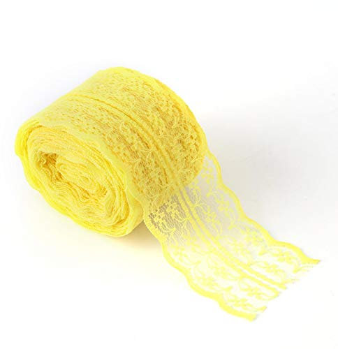 Tyenaza Spitzenband Gelb, 4.5CM Yards Blumenband Spitzenstoff Spitzenbesatz von der Rolle für Hochzeitseinladung, Karten, Dekoration Decor(Gelb)