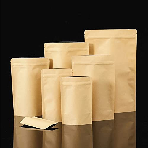50 Stück Stehende Kraftpapier-Druckverschlussbeutel Mylarfolie Verpackungsbeutel Hohe Barriere Kraftpapier Reißverschluss Kaffeebeutel Geschenktüte (15 x 24 cm)