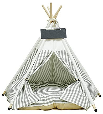 lodaonou Hundezelt,Katzenzelt weiche Hundebetten für kleine und mittlere Hunde Mit passendem Kissen und Namensschild60x60x70cm(L Grey Stripes)