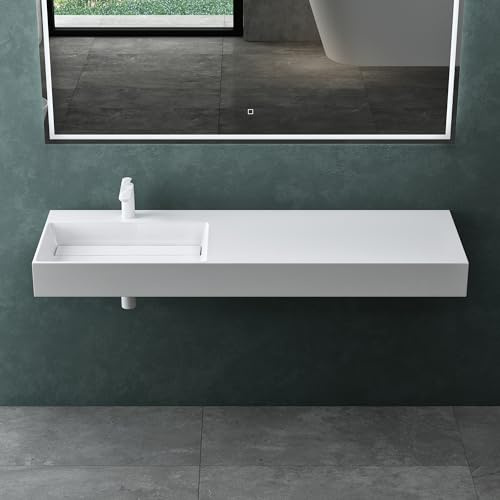 Mai & Mai Lavabo da Appoggio in Minerale Fuso 150x48x13cm, Colossum12-1500L | Lavandino Bagno, Senza Troppopieno, Bianco, Stampaggio Monopezzo, Nano-rivestimento