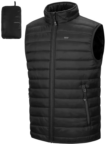 33,000ft Herren Packbare Steppweste Outdoor Gefütterte Hybrid Sportwesten mit Stehkragen Outdoorwesten mit 5 Taschen Übergangswesten für Männer Laufen Golf Wandern Reiten, Schwarz S