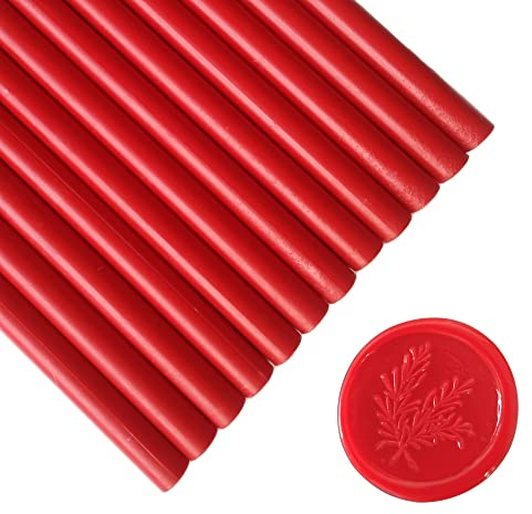 12 Pezzi Bastoncini di Cera Sigillante per Pistole per Colla per Timbro Sigillo, Bastoncini di Cera Sigillante PORXFLY Ottimi per Buste di Carte, Partecipazioni di Nozze (Rosso)