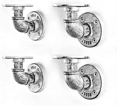 LINKPIPES Rohr Regalhalterungen 4-Pack Industrieregal Vintage Wand montiert schwimmende Regale Heavy Duty dekorative rustikale Regalhalterungen 3.94*3.94 (Weiß Antique)