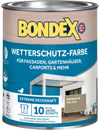 Bondex Wetterschutz Farbe Marehalm (RAL7034) 0,75 Lfür 7 m² | Extreme Deckkraft | Hervorragende Witterungsbeständigkeit | seidenglänzend | Wetterschutzfarbe | Holzfarbe
