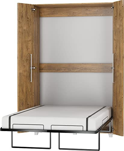BIM Furniture Wandbett Schrankbett Teddy 120x200cm Bettschrank, Vertikal Wandklappbett, Schrank mit integriertem Klappbett, Funktionsbett inkl. Lattenrost (Burgunder Eiche)
