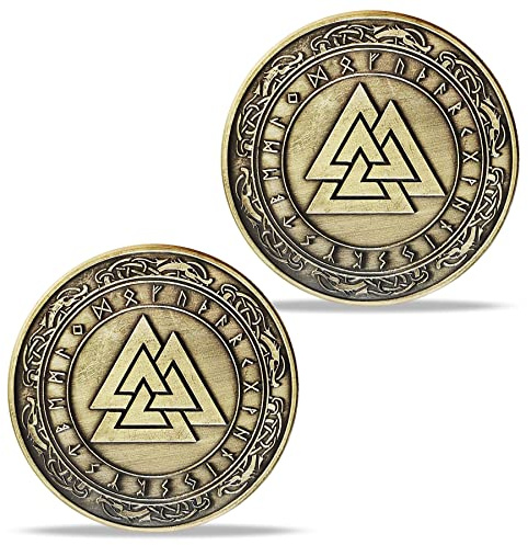 Norse Viking Mjolnir Coin Thor's Hammer Coin Nordischer Mythologie Talisman (Valknut Coin (Knot of the Slain Warrior))