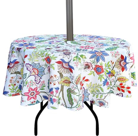 EHouseHome Outdoor and Indoor 60inch Round Tablecloth with Umbrella Hole and Zipper, Waterproof Zippered Patio Cloths, Spring/Summer Table Covers for Backyard Circular Table/BBQs/Picnic