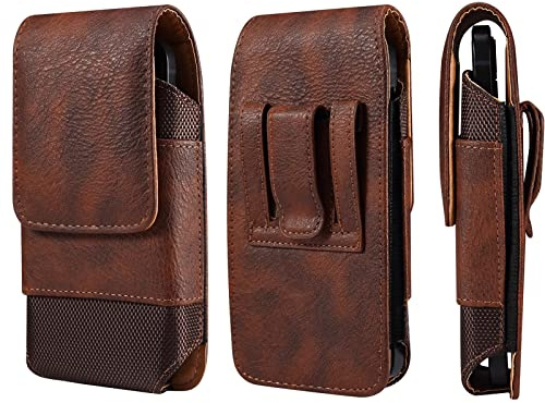 Cell Phone Holster with Belt Clip, Leather Phone Waist Belt Pouch, 6.5 Vertical Leather Smartphone Purse Carrying Phone Pouch Belt Clip Holder Case Pocket Mobile Phone Belt Loop Wallet Handbag Bumbag