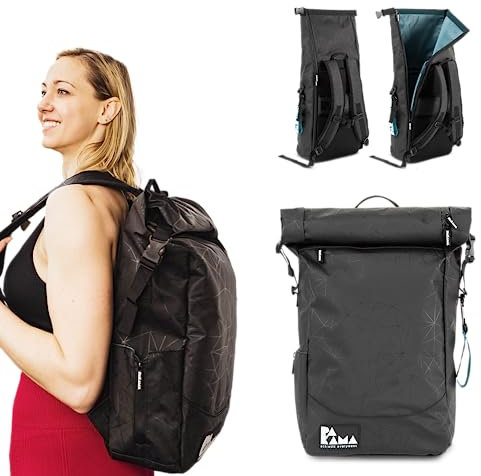 PAKAMA - Daypack Rucksack mit Rolltop 25l Damen & Herren Schwarz klein - Wanderrucksack wasserdicht, viele Fächer für Arbeit, Wandern & Freizeit mit Laptop-Fach - Reiserucksack & Trekkingrucksack