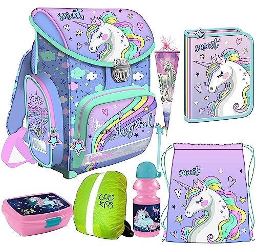 Einhorn Unicorn Rucksack Kinder Schulrucksack Federmäppchen Federtasche Kinder Federmappe Zuckertüte Gelstift Turnbeutel Lunchset 8er Set Mädchen