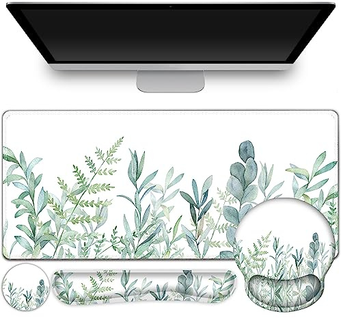 ToLuLu Grand tapis de souris XXL avec support de poignet 4 en 1 + tapis de souris ergonomique avec repose-poignet + repose-poignet pour clavier + dessous de verre pour bureau à domicile Vert