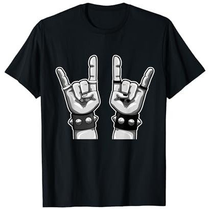 Hard Rock Pommesgabel zwei Hände Heavy Metal Zeichen T-Shirt