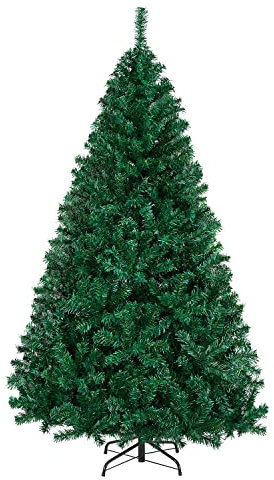 Yaheetech 6ft Hinged Spruce Christmas Tree Holiday Decoration Artificial Unlit Xmas Tree with 1000 PVC Flexible Tips, Green