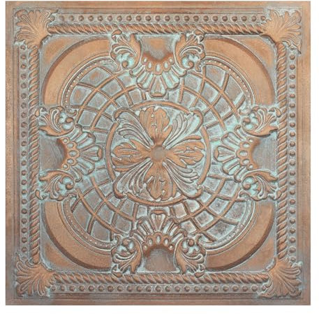 Glue on Ceiling Tiles, Easy to Install PVC Panels, (10-Pack,40 sq.ft) Wall Decor for Bar Cafe Club PL31 10Piece (Weather Copper)
