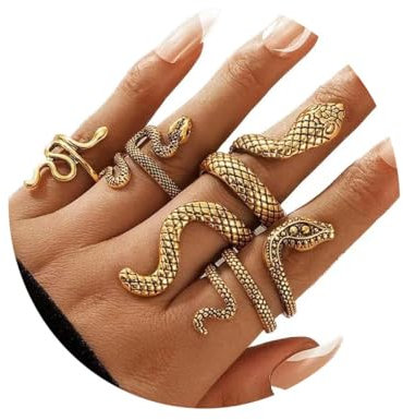 Wedity Vintage Schlange Ring Set Stapelbare Knuckle Statement Ringe Reptile Schlange Band Ring Schmuck für Frauen und Mädchen (Gold)