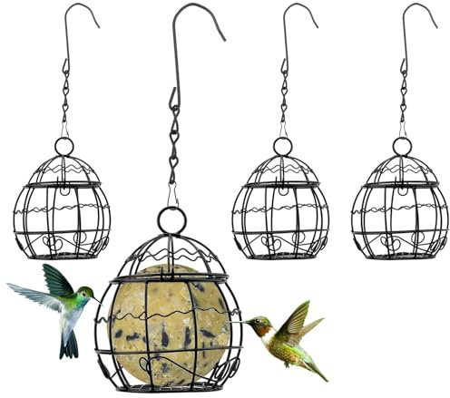 4 Stück Meisenknödelhalter Vogelfutterstation, Hängend Meisenknödel Halter Futterstation für Vögel zum Aufhängen Futterspender für Meisenknödel Metall Vogelfutterspender