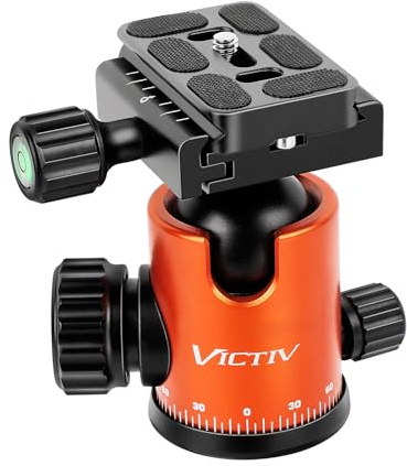 VICTIV Tripod Ball Head 360 Degree Rotating Panoramic Ballhead with 1/4 inch Quick Shoe Plate Bubble Level, for Tripod Monopod Slider DSLR Camera Camcorder, Max Load up to 5 kg/ 11lb （Orange）
